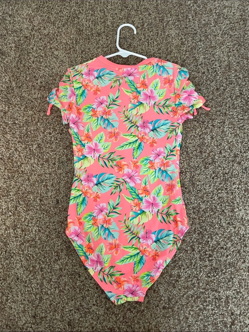 Cat & Jack Girls Tropical Floral One-Piece Swimsuit - Coral Pink size 8
